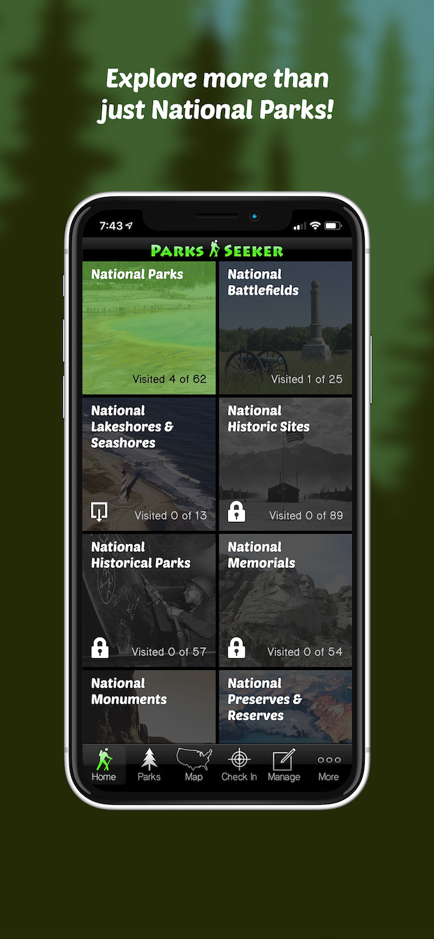 App screenshot: Parks tab